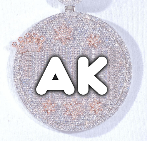 CUSTOM LETTER NECKLACE 3D BIG CROWN DISC