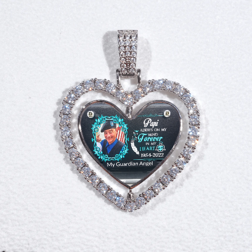 3D Spinning 2-Faced Heart Custom Picture Pendant