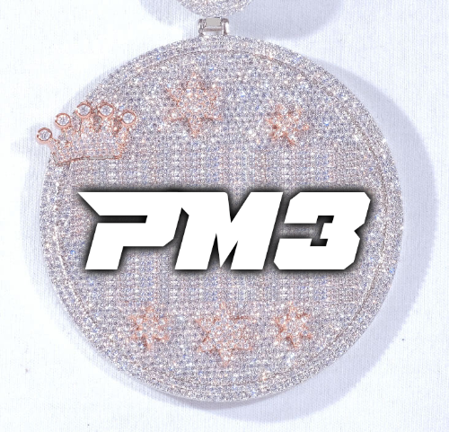 CUSTOM LETTER NECKLACE 3D BIG CROWN DISC