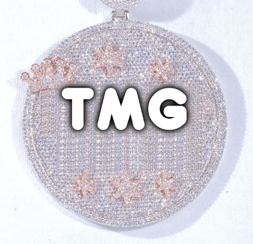 CUSTOM LETTER NECKLACE 3D BIG CROWN DISC