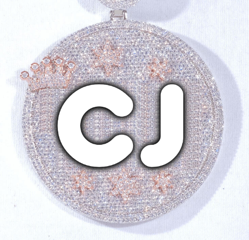 CUSTOM LETTER NECKLACE 3D BIG CROWN DISC