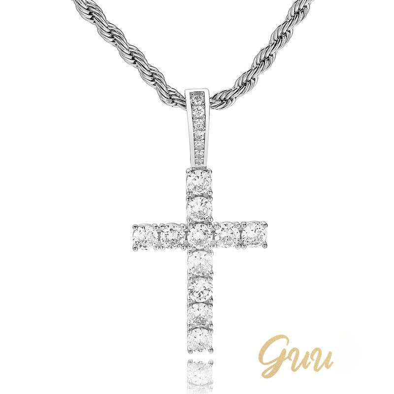 925 Sterling Silver Micro-inlay AAA CZ Cross Hip Hop Necklace - The GUU Shop