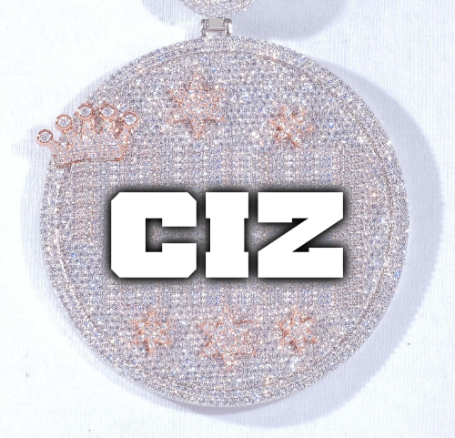 CUSTOM LETTER NECKLACE 3D BIG CROWN DISC