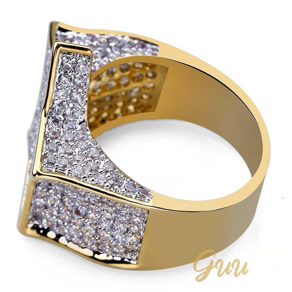 Gold-Plated Micro-inlay CZ Pentagram Ring