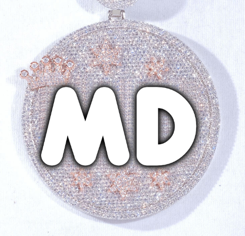 CUSTOM LETTER NECKLACE 3D BIG CROWN DISC