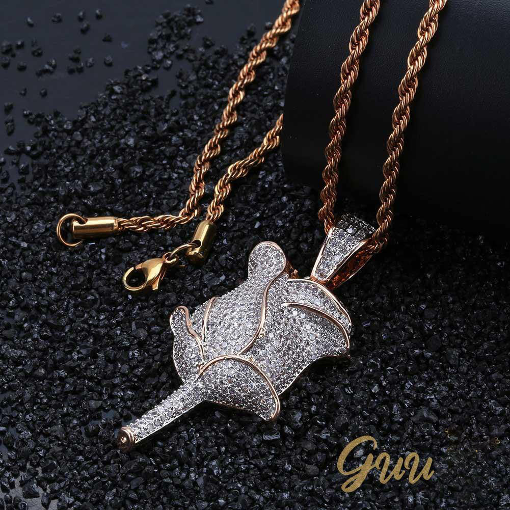 30mm  Iced Gold-Plated CZ  Rose Pendant & Cuban Link Chain - The GUU Shop