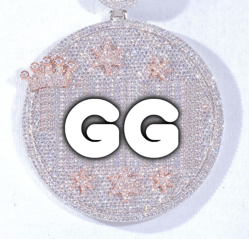 CUSTOM LETTER NECKLACE 3D BIG CROWN DISC