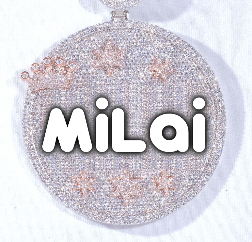 CUSTOM LETTER NECKLACE 3D BIG CROWN DISC