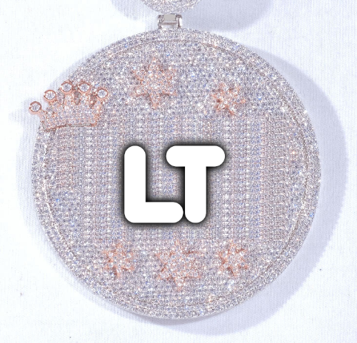CUSTOM LETTER NECKLACE 3D BIG CROWN DISC