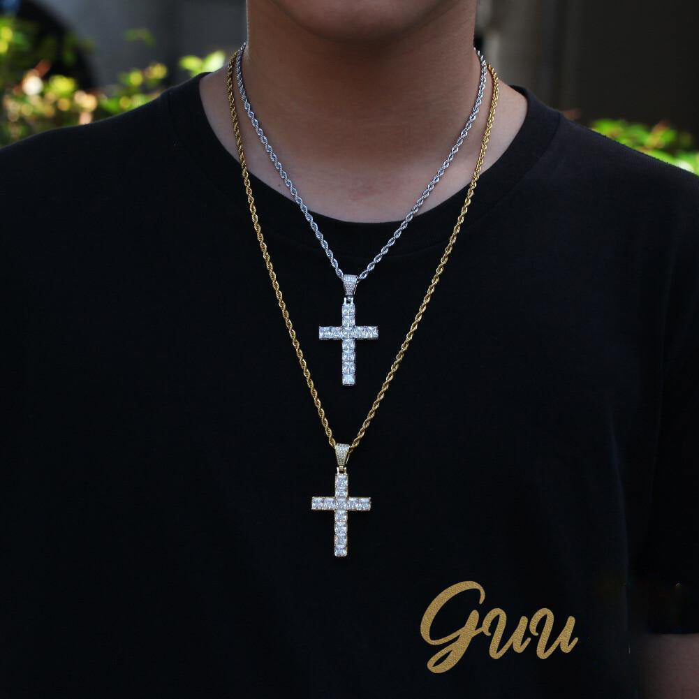 Green Chain Rapper Cross Hip Hop Crosses Pendant | 18k Gold Plated CZ BlingBling Cross Hip Hop ...