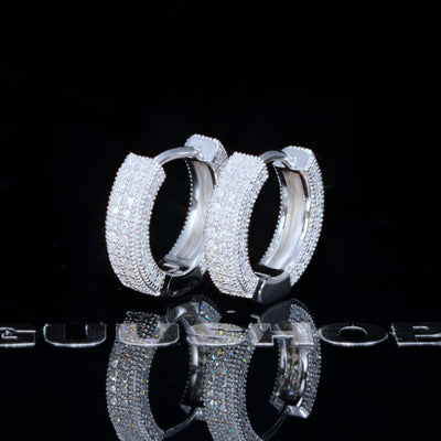925s VVS1 Moissanite Fully Iced 3D Hoop Earrings In White Gold